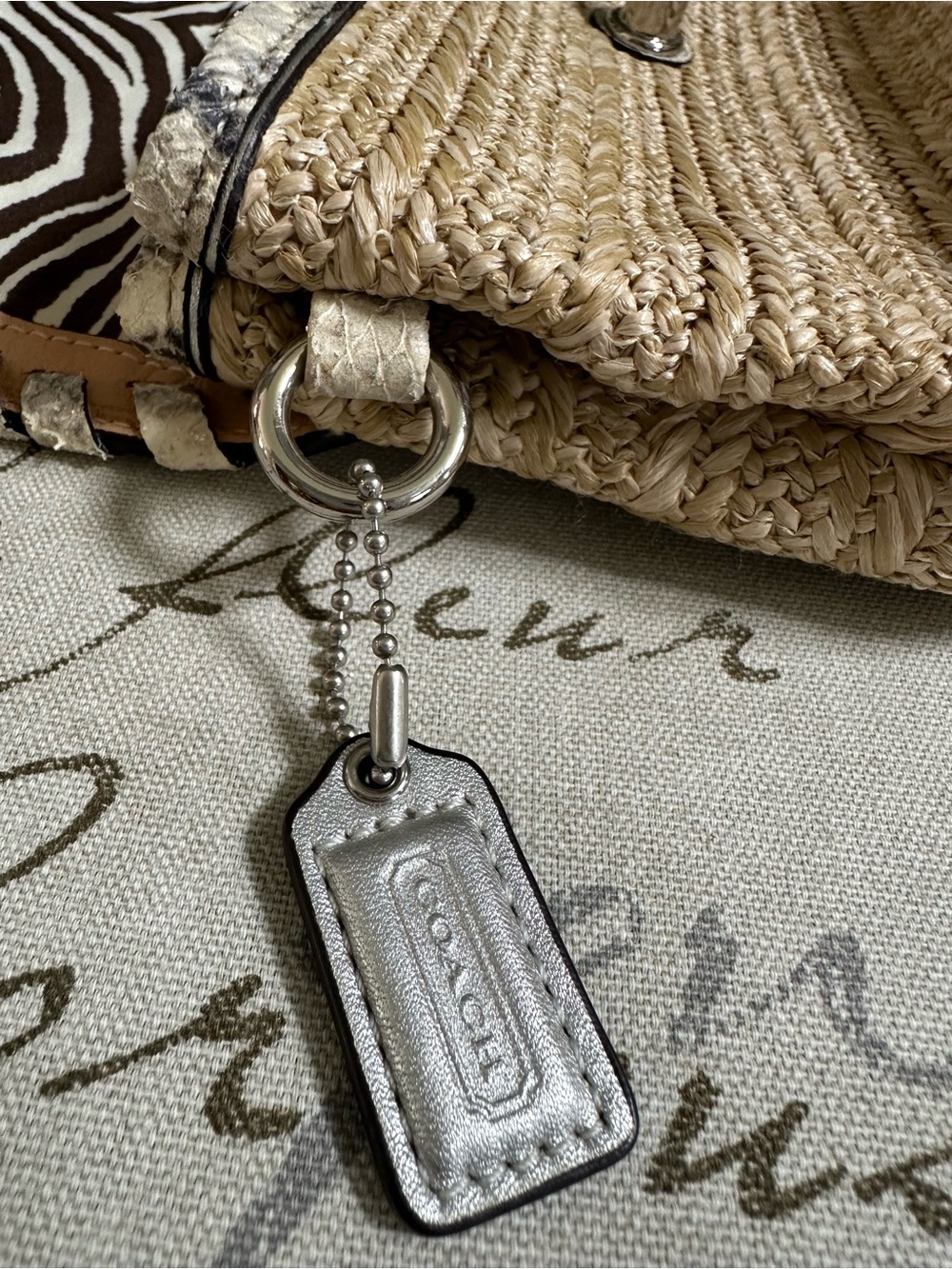 Coach Straw Clutch with Cream Leather Trim and Black Accents - Picture 3 of 6